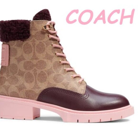 Coach Shoes - COACH Lorimer Coated Canvas Monogram Combat Booties Sz 5 NIB